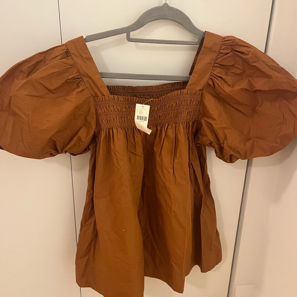 NWT Anthropologie Women's Puff Sleeve Top - Bronze